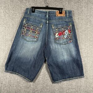 Coogi Denim Shorts Mens 34 Blue Relaxed Fit Baggy Y2K Embroidered Urban Street